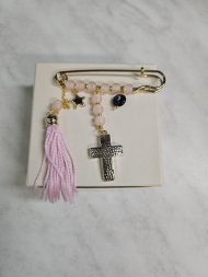 Παραμάνα με χάντρες σταυρό και εκτυπωμένο κουτί αρκουδάκι ροζ