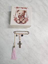 Παραμάνα με χάντρες σταυρό και εκτυπωμένο κουτί αρκουδάκι ροζ - Image 2