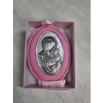 Ασημενια παιδικη εικονα Παναγια βρεφος σε ροζ